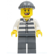 cty253 Police - Jail Prisoner 50380 Prison Stripes, Dark Bluish Gray Legs, Dark Bluish Gray Knit Cap, Missing Tooth